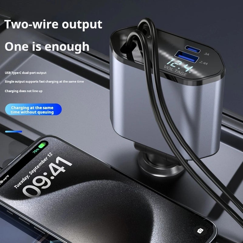 Bluejw DC 12-24V Car Charger, Retractable 4-in-1 Cable, Universal Adapter for Phone, Tablet, Watch & Earphone, Automobile Charger - Image 5